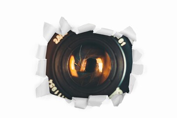 Camera lens for taking pictures in torn hole in paper - 773641593