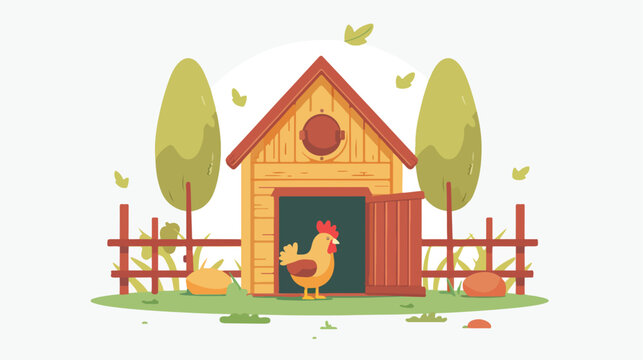 Chicken coop with net illustration flat cartoon vac