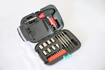 Construction instruments and tools. Set of tools. Compact tool box. Mend and repair. Home tool kit.