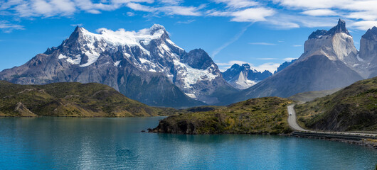 Fototapeta na wymiar Lake Pehoe in Torres del Paine National Park in Chile Patagonia
