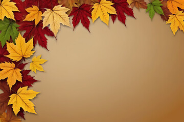 Naklejka na ściany i meble Autumn leaves with copy-space background concept, blank space. Place to adding text blank copy space. Foliage Fantasy: Copy-Space Autumn Leaves Scene