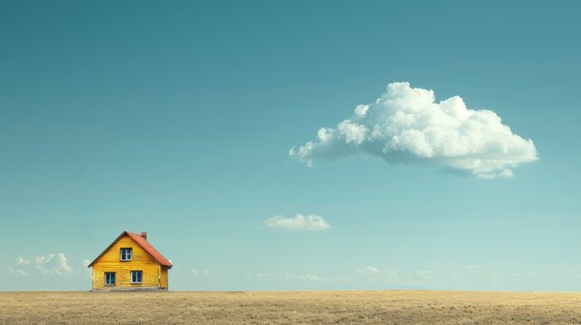 In the serene sky, a solitary cloud peacefully fills the space above the unoccupied house