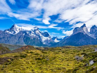 Tableaux ronds sur plexiglas Cuernos del Paine Mirador Cuernos Trail in Torres del Paine National Park in Chile Patagonia