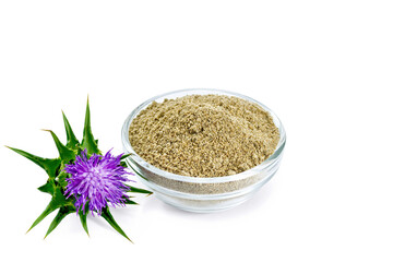 Flour milk thistle in bowl with flower