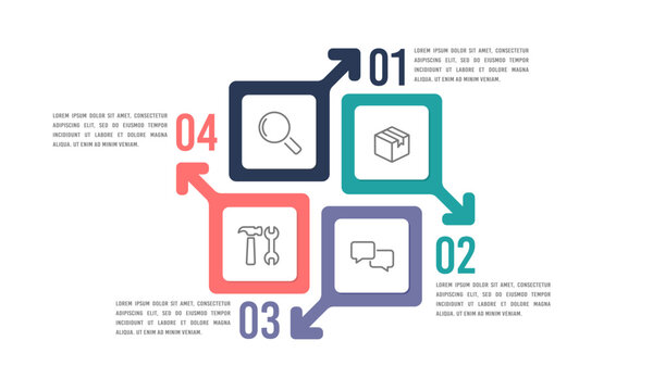 4 process infographic arrow line design template. Diagram, report, business presentation, and organization. Vector illustration.