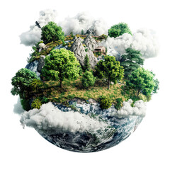 3D tree or forest shape of world map Planet Earth Day or Environment day Concept, isolated on white background, png