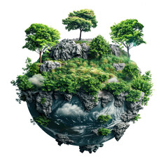 3D tree or forest shape of world map Planet Earth Day or Environment day Concept, isolated on white background, png