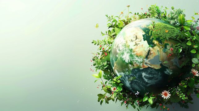 Earth day concept on white background, World environment day, nature and eco friendly environment, sustainable energy, ecology concept, planet earth background banner sustainable environment