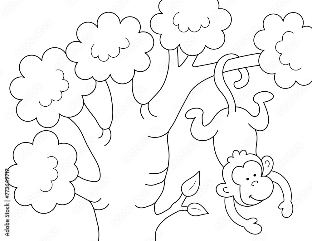 Wall mural cute animal monkey coloring page. you can print it on standard 8.5x11 inch paper - Wall murals