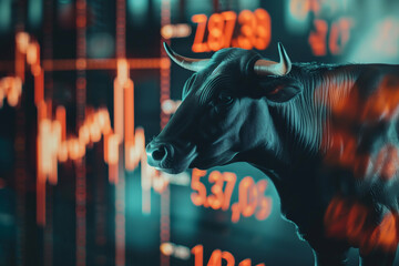 Fototapeta na wymiar portrait of a bull in bullish stock market photo