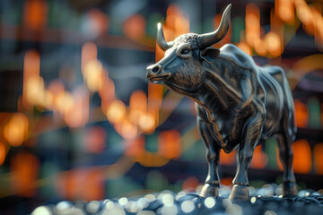 portrait of a bull in bullish stock market photo - obrazy, fototapety, plakaty