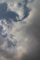 Obraz premium Summer blue sky cloud gradient light white background. Beauty clear cloudy in sunshine calm bright winter air background. Gloomy vivid cyan landscape in environment day horizon skyline view spring win