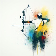 Archery in watercolor paint illustration with Generative AI.
