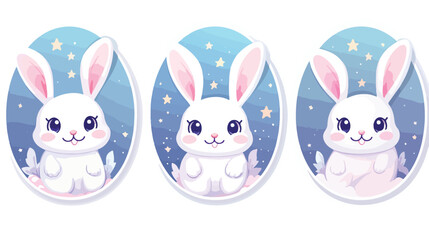 Cute easter bunny happy portrait round sticker fram