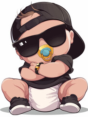 Cool Baby Like a Boss Toddler with Baseball Cap and large Sunglasses Mini Chef Baby	