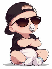 Cool Baby Like a Boss Toddler with Baseball Cap and large Sunglasses Mini Chef Baby	