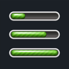 3d realistic vector icon. Green progress bar in stages. App interface element, loading indicator.