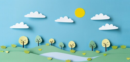 Obraz premium Paper Craft Landscape with Hills and Trees.