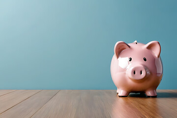 Piggy Bank in copy-space background concept, big blank space. Financial Fortress: Building Security with Piggy Banks