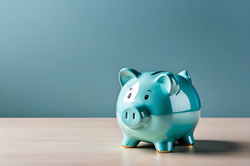 Piggy Bank in copy-space background concept, big blank space. Money Mentor: Learning Financial Responsibility with Piggy Banks