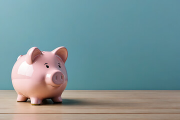 Piggy Bank in copy-space background concept, big blank space. Financial Friend: Trusty Piggy Bank for Financial Growth