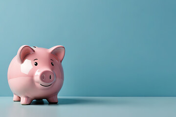 Piggy Bank in copy-space background concept, big blank space. Future Fortune: Investing in Savings with Piggy Banks