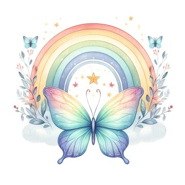 Butterfly with Rainbow and Stars Illustration
