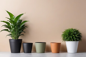 Plant in pots with copy-space background concept, blank space. Leafy Living: Potted Plants Creating a Natural Haven