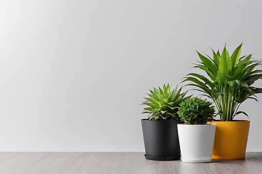 Plant in pots with copy-space background concept, blank space. Potting Perfection: Potted Plants for Interior Decor