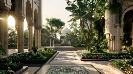 Serene Ambiance: Spacious Courtyards in Pristine Condition ai image - obrazy, fototapety, plakaty