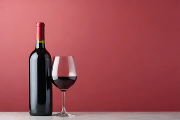 Red wine with copy-space background concept, blank space. Vermilion Voyage: Red Wine Bottle with...