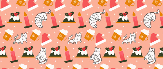 Obraz premium Kawaii Cats vector illustration Smiling Kitty, cute and round-faced cat