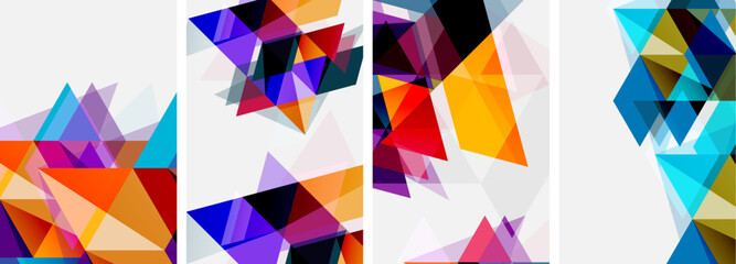 Colorful bright triangles with various colors and transparencies. Vector illustration For Wallpaper, Banner, Background, Card, Book Illustration, landing page