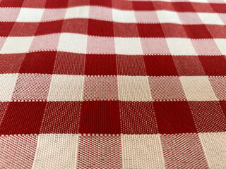 red and white plaid tablecloth, selective focus, copy space