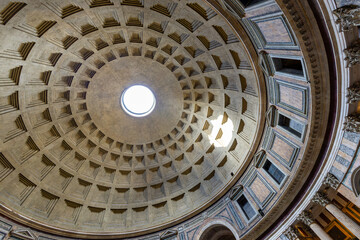 Fototapeta na wymiar Internal part of dome in Pantheon of Rome, Italy