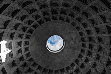 Internal part of dome in Pantheon of Rome, Italy