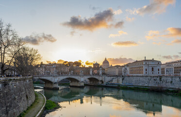 Tiber at sunset in Rome, Italy