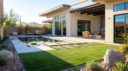 Simple Southwest Landscape: Modern Backyard with Extensive Lawn and Absence of Pool