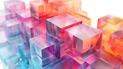 Captivating 3D Stacked Cubes in Soft Watercolor Palette Highlighting Thermal Management and HBM Technology