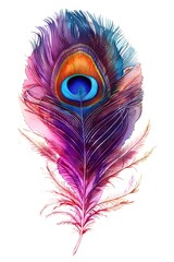 Captivating Baroque Peacock Feather Artwork in Vibrant Berry Tones,Showcasing Nature's Exquisite