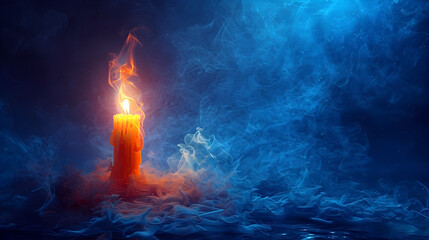 Captivating Incandescent Candle Flame,a Beacon of Warmth and Tranquility in Moody Watercolor Hues - obrazy, fototapety, plakaty