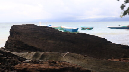  blurred bokeh light of sea and calm sky on tropical beach background
