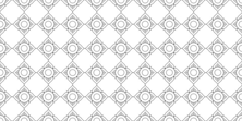 black white geometric flowers seamless pattern
