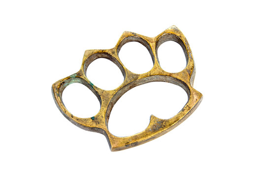 Tilt knuckle duster isolated on white background. Brass knuckle