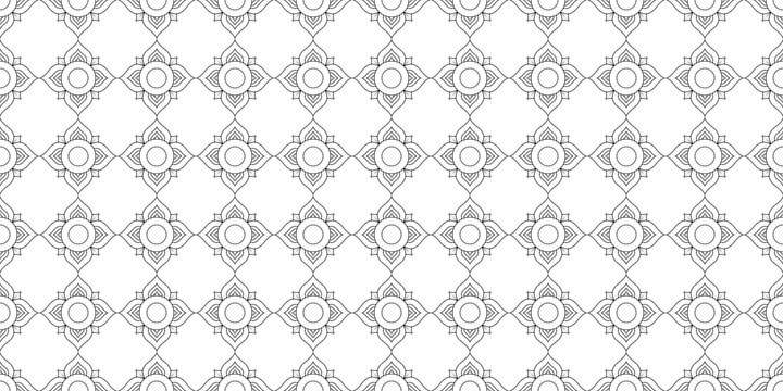 black white geometric flowers seamless pattern