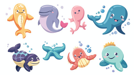 Different kinds of sea animals illustration flat ca