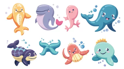 Foto auf gebürstetem Alu-Dibond Meeresleben Different kinds of sea animals illustration flat ca