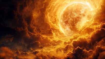Fiery Celestial Inferno:A Surreal Blaze of Atmospheric Intensity