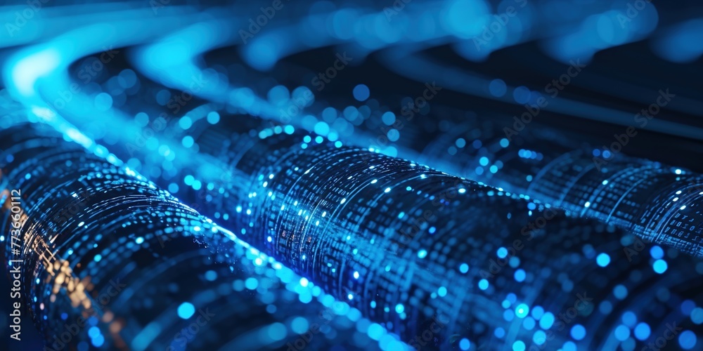 Poster background with the image of information transmission through light data cables. high-speed internet