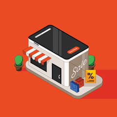 Online shopping with smartphone concept isometric style